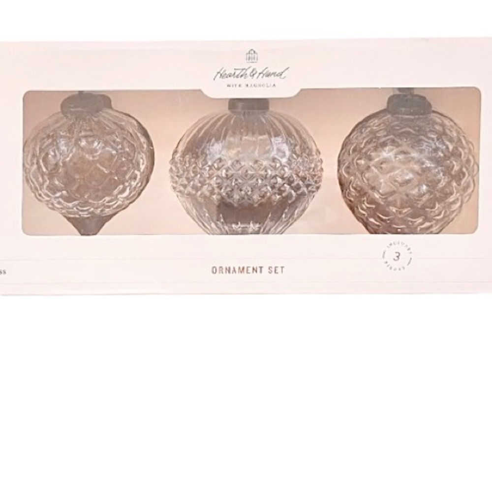 🆕- Hearth & Hand with Magnolia 3pc Ornate Glass Bulb Tree Ornaments. New in Box - Picture 5 of 5